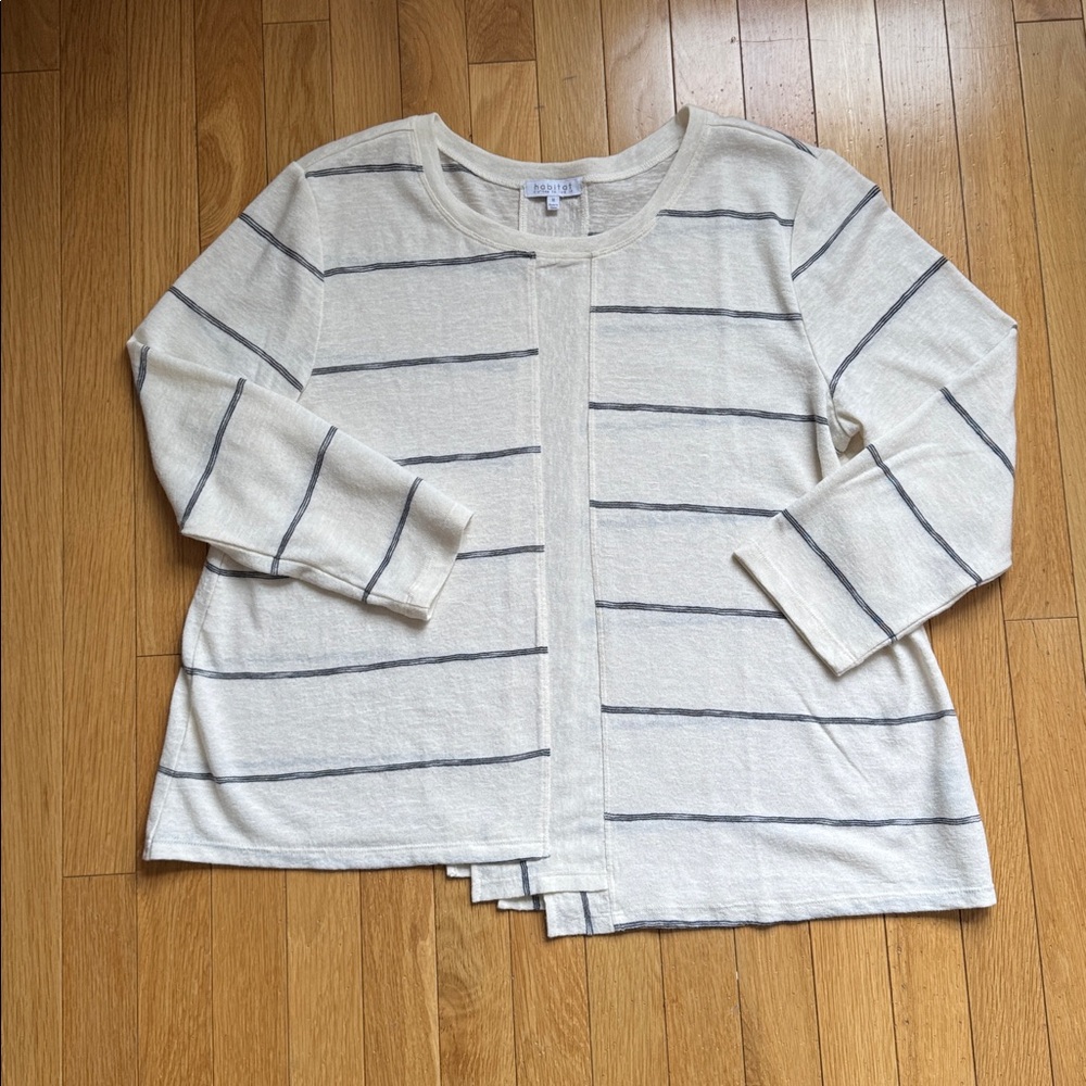 Habitat Striped Summer Knit Sweater Overlapping Panel Hem Relaxed Fit Medium